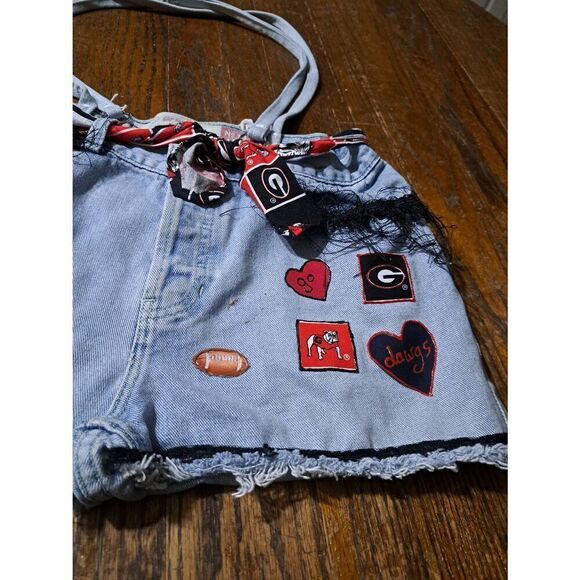 Vintage Handmade Denim Blue Jean UGA Georgia Bulldog Booty Bag Upcycle Purse - Picture 2 of 10